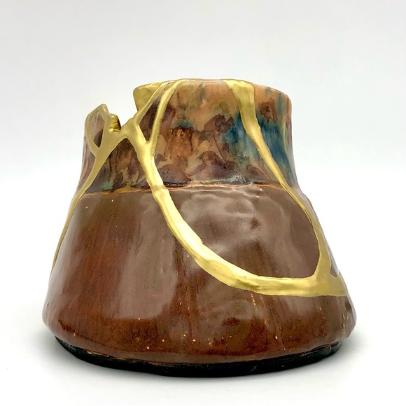 Kintsugi Pottery Horse Hoof Cup Vase Cache Horseshoe Gold Crack Growth Gift - Picture 13 of 17